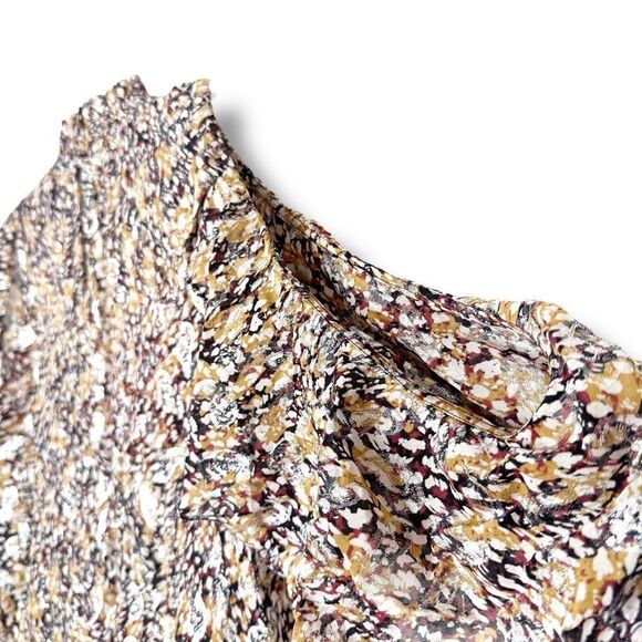 MAJE Cold-Shoulder Printed Metallic Fil Coupé Top Long Sleeve Ruffle Blouse Sz 3 - Picture 7 of 10